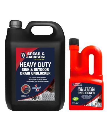Spear & Jackson Multi-Purpose Sink & Drain Unblocker 5 Litre and 750 ml Clears Blocked Drains
