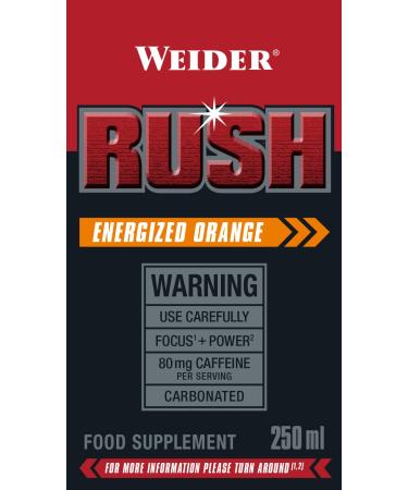 Weider RUSH Ready-to-Drink Pre-Workout Booster - Energized Orange 250 ml (Pack of 2) | Caffeine & Arginine for Enhanced Performance | International Shipping Available - Buy Online on SooperMarket.com