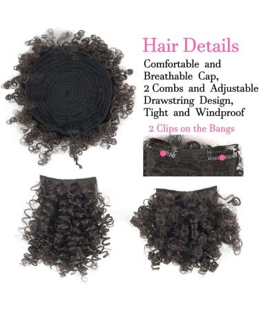 Afro Puff Drawstring Ponytail with 2 Bangs Afro High Puff Bun with Spring Curl Bangs and Afro Puff Bangs Clip in Hairpieces Pineapple Updo Ponytail with Bangs(2#) 1 ponytail+ 2 bangs #2 - Buy Online on SooperMarket.com