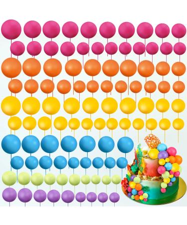 Tondiamo 108 Pcs Balls Cake Topper Balloons Cupcake Topper DIY Cake Insert Topper Foam Cake Balls Baking Decoration for Wedding Anniversary Birthday (Sweet Colors Multi Sizes) Sweet Colors Multi Sizes