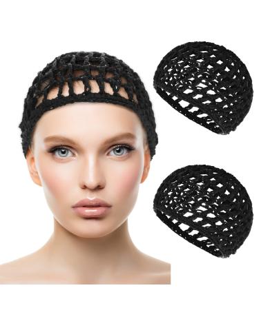 WLLHYF 2 PCS Hair Nets Cap Sleeping Hairnet Snoods Wrap Bonnets Long Straight Curl Wig Head Protector Black Mesh Wrapping Crochet Wave Cook Hats Bun Lift Strap Weaving Sew For Women Ballet
