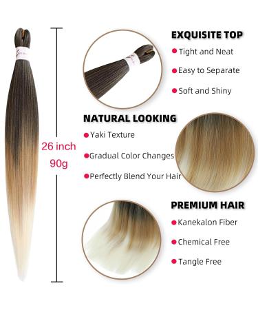 Xusuperb Pre-Stretched Ombre Blonde Braiding Hair - 26 Inch 6 Packs of Soft Yaki-Textured Extensions (T1B/27/613) for Easy Braids | International Shipping - Buy Online on SooperMarket.com