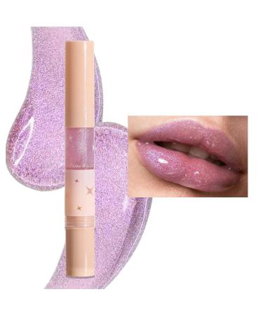 Purple Glitter Lip Gloss Long Lasting Pearl Shimmer Lipstick Flash Diamond Metallic Lip Gloss Intense Pigment Lip Color High-Shine Glossy Lip Gloss Non-Sticky Tinted Lips Makeup(1#MOONQUAKE) 01#