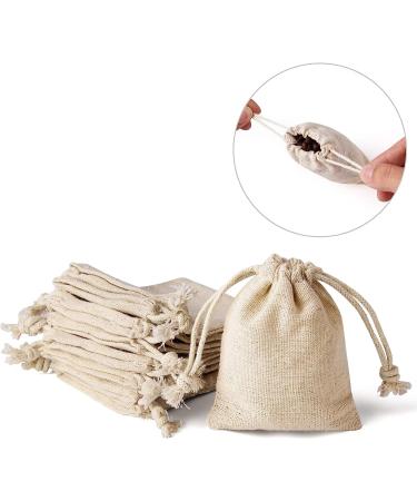 20PCS 3x3.7Inch Double Drawstring Cotton Cloth Bags - Beige | Small Jewelry Bracelet Beads Spice Gift Bags - Buy Online on SooperMarket.com