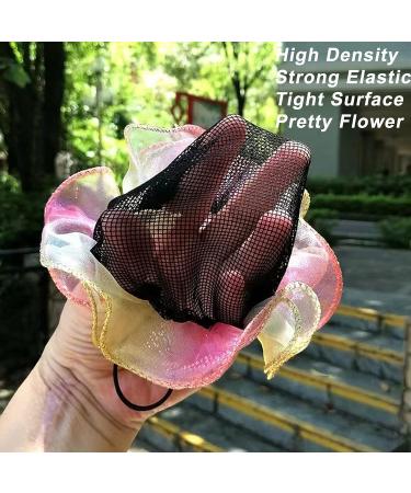 AsggBah 3pcs Colored Hair Net Bun Covers with Flower Deco | Dance Snood Hair Accessories for Dancers & Skaters - Large Size - Buy Online on SooperMarket.com