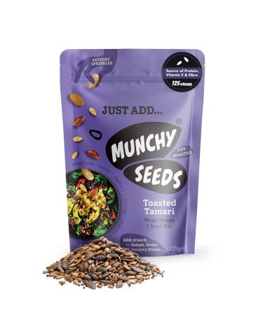 MUNCHY SEEDS Savoury Sprinkles Snack Toasted Tamari 125g Sunflower Seeds Pumpkin Seeds Sesame Seeds Sprinkle on Salads Soups Savoury Dishes Vegan Omega 3 Fatty Acids Protein Fibre Vitamin E Mega Omega 125 g (Pack of 1)