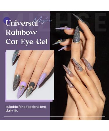 MIZHSE Universal Reflective Rainbow Cat Eye Gel Nail Polish | 10ml Holographic 9D Laser Manicure for Stunning Nail Art Salon - Buy Online on SooperMarket.com