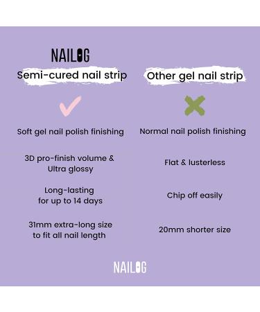 NAILOG Semi Cured Nail Strips - Long Lasting Gel Nail Stickers | Buy 3 Get 1 UV Lamp | Salon-Quality Extra-Long Wraps with Glossy Finish (20 Pieces) - Buy Online on SooperMarket.com