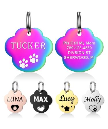 Yehanti dog brand with engraving - dog brand personalized with name telephone number and address stainless steel name tag for collar trailer brand for dogs cats and puppies (paw)