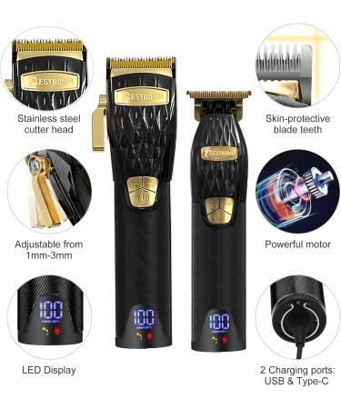 BESTBOMG Hair Clippers Men Professional Beard Trimmer with Rechargeable Base 5 Speed Cordless Electric Grooming Kits 6000RPM with LED Display and 2500mAh/2000mAh Built-in Battery - Buy Online on SooperMarket.com