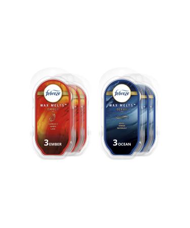 Febreze Wax Melts, Wax Melt Warmer Cubes, Wax Warmer Cubes, Pack of 6, 3 Ocean Scent and 3 Ember Scent, 6 Wax Melt Cubes per Pack, Air Freshener