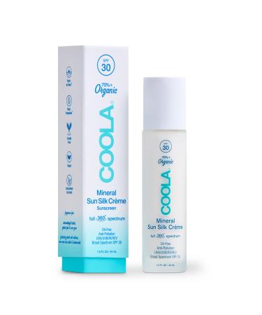 COOLA Organic Sun Silk Creme and Face Moisturizer with SPF 30  Dermatologist Tested Mineral Sunscreen with Plant-Derived BlueScreen Digital De-Stress Technology  1.5 Fl Oz