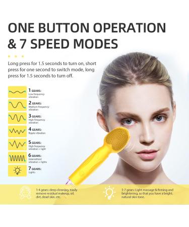 Sonic Facial Cleansing Brush - Waterproof Rechargeable Silicone Face Scrubber for Men & Women - Portable Electric Exfoliating Massager - Yellow - Buy Online on SooperMarket.com