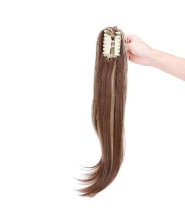 Curly Clip-In Ponytail Extensions - 55cm Wavy Synthetic Hair in Light Brown & Ash Blond for Women - Buy Online on SooperMarket.com