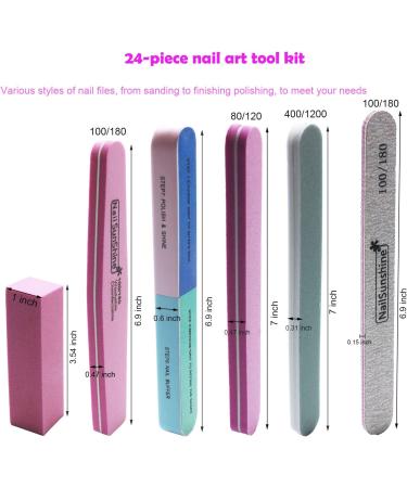 Nail Files and Buffers Kit - 24 Pieces Manicure Tools Set with Rectangular Nail Buffer Block and 100/180 & 80/100 Grit Nail File - 7 Way Nail File & Nail Polishing Buffer for Nail Care - Buy Online on SooperMarket.com
