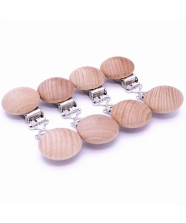 Sutoyuen 10Pcs 30mm (1.18) Natural Wood Pacifier Holder Round Beech Metal Teether Wooden Teething Beads Suspender Clips DIY Pacifier Accessories