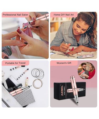 JUEMEL Portable Electric Nail Drill Kit 35000rpm - Professional Efile Set for Acrylic and Gel Nails - Manicure Pedicure Tool with 17pcs Bits and Accessories - Pink - Buy Online on SooperMarket.com