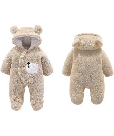 Newborn Cartoon Bear Snowsuit | Baby Winter Coat Footed Romper | Khaki 6-9 Months - Buy Online on SooperMarket.com