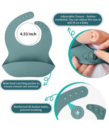 Baby Feeding Set: Silicone Bib, Suction Divided Bowl, Spoon, Fork - Toddler Utensils for Baby Led Weaning - 6 Months (Blue Green) - Buy Online on SooperMarket.com