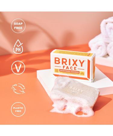 BRIXY Exfoliating Facial Cleansing Bar Even Skin Tone Rice Powder Vitamin C Ceramide Niacinamide | Soap Free pH Balanced Vegan | Healthy Skin Barrier - Buy Online on SooperMarket.com