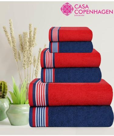 CASA COPENHAGEN 550 GSM 6Pcs Towel Set - Super Soft Egyptian Cotton Towels for Bath, Kitchen & Shower - American Blue & Red - Buy Online on SooperMarket.com