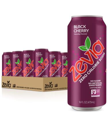 Zevia Zero Calorie Soda, Black Cherry, 16 Ounce Cans (Pack of 12)