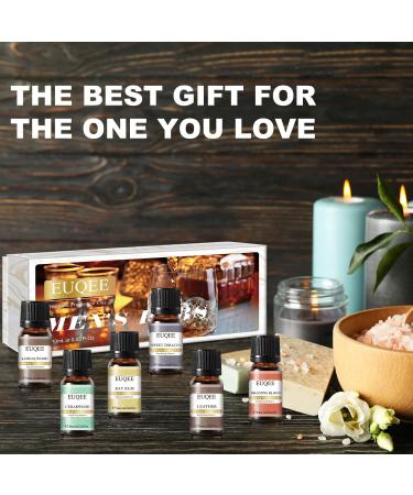 EUQEE 6PCS Men's Fragrance Oils Gift Set - Premium Grade 10ml Scents for Men's Pubs - Leather, Sweet Tobacco, Dragon's Blood, Sandalwood, Bay Rum, Cedarwood - Buy Online on SooperMarket.com