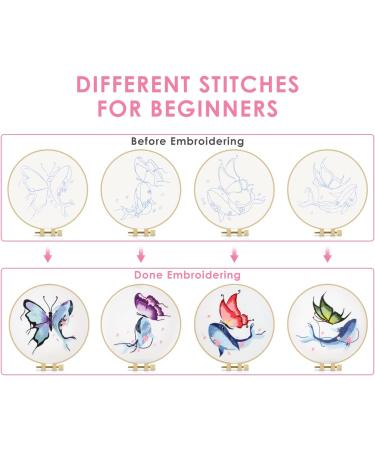 Embroidery Stitch Practice Kit - 4 Sets Butterfly & Whale Designs for Beginners | Includes Cloth, Hoops, Threads | Learn Embroidery Skills - Buy Online on SooperMarket.com