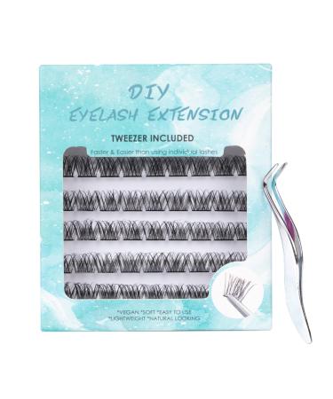 SISILILY Individual Lashes 6 Rows Cluster C Curl DIY Single Size Eyelash Extension Kit at Home Reusable 3D False Eyelashes Natural with a Flat Tweezer 12mm Length (DM10-12mm) 1.0 count Pack of 1 6 rows-DM10-12mm
