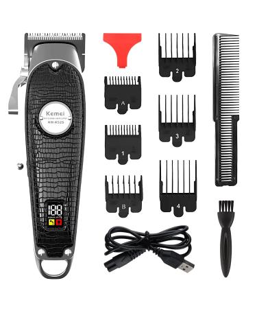 KEIMEI Black Leather Hair Clippers for Men Adjustable Blade Cordless Clipper Professional Barber Clippers USB Rechargeable Wireless Haircut Clippers
