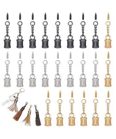 CHGCRAFT 24 Pcs 3 Colors Tassel Cord End Cap with Screw and Chain  1 inch Leather Tassel Alloy Glue in Cord for Bag Ornament DIY Bracelet Necklace Crafts Jewelry Making Golden