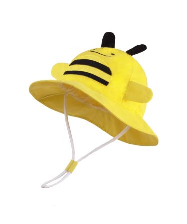 LANGZHEN Beach Sun Protection Hat for Baby Girls Adjustable Toddler Kids Hat Wide Brim Summer Play Hat with Chin Strap Yellow - Bee 6-12 Months