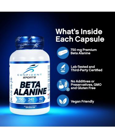 CONFIDENT SPORTS - Beta Alanine - 100% Pure Beta-Alanine - Push Harder Lift Heavier and Break Your Limit with Our Pre Workout - Maximum Strength + Absorption - 120 Count - 40 Servings 120 count (Pack of 1) - Buy Online on SooperMarket.com