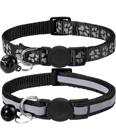 Taglory reflective cat collar with safety clasp and bell 2-piece adjustable collar cat kitten 15-20cm black 15-20cm (2 pack) black