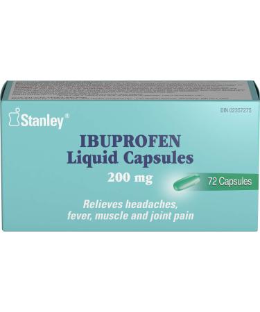 Stanley Pharmaceuticals Ibuprofen Relieves Headaches Fever Muscle and Joint Pain 200mg 72 Liquid Capsules Medication