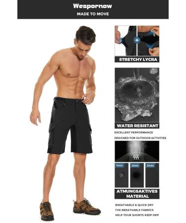 Waspornow Men's Cargo Shorts - 6 Pocket Summer Hiking & MTB Pants - Black Chino Stretch Bermuda - Buy Online on SooperMarket.com