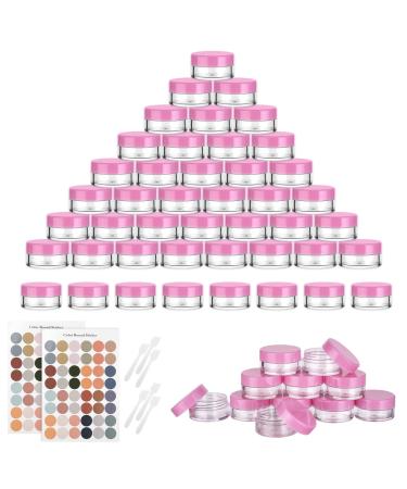 Flintronic Plastic Cosmetic Jar*64 Transparent & Visible Sample Container Jar Pink Screw Cap Bottle with Sticker & Small Spoon Suitable for Cosmetic/cream/gel/paste/beads/mineral Items Etc. 64pcs Pink