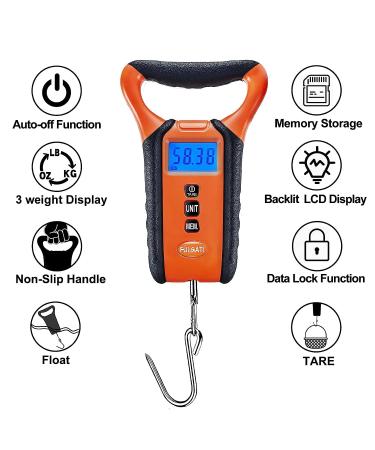 Waterproof Fish Scale Floating Fishing Scale with Lip Gripper - 110lb/50kg, Backlit LCD Display, Memory Storage & Summation - Perfect Fishing Gift for Men - Buy Online on SooperMarket.com