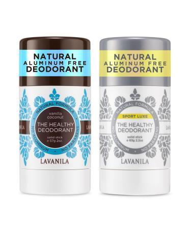 Lavanila Aluminum Free Natural Deodorant for Girls Vanilla Coconut + Sport Luxe (2oz Each) - The Healthy Deodorant - Solid Stick Vegan