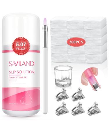 Saviland Slip Solution Poly Gel Kit150ML Slip Solution for Poly Nail Gel Kit Anti-Stick Liquid Solution with Gel Nail Brush Nail Clips Nail Tools Manicure Starter Nail Art Kit for Home DIY Salon Use 150ML Slip Solution Kit
