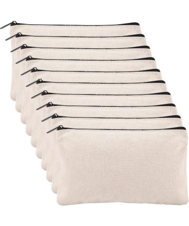 10 Pack Blank DIY Craft Bag Canvas Pen Pencil Case- Cotton Canvas for School Supplies Invoice Bill Bag Makeup Bag Cosmetic Bag Multipurpose Travel Toiletry Pouch with Black Zipper 7.9 x 4.7 inches White-10 pcs