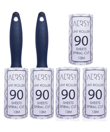 AERSY Lint Roller Set. 450 Sheets! 65 Meters! 90 Sheets Per Roll. Easy Peel Extra Sticky. Quickly removes Pet Hair Dirt Dust and Fluff from Clothes Car Seats Upholstery and Floors.