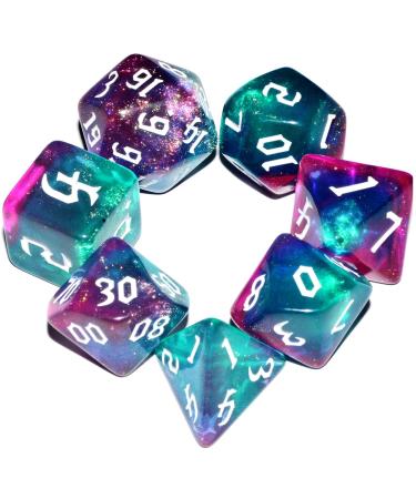 Galaxy Dice Set| Dark Green Mix Purple Crystal DND Dice Set for Board Game Dark Green Purple