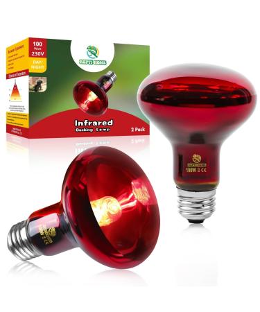 REPTI HOME Reptile Heat Lamp Bulb Infrared Heat Lamp for Reptile 100W 2Pack Basking Spot Red Heat Bulb for Lizards Turtles Chicks Puppies 100.0 Watts