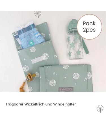 Mimuselina 2 Pack: Portable Baby Changing Pad & Diaper Bag - Water-Repellent Foldable Dirt-Repellent Mint Design - Buy Online on SooperMarket.com
