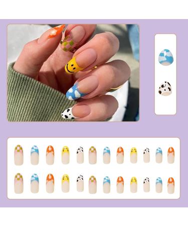 Buy Luvadeyo 24 PCs Press on Nails - Medium Almond Stiletto Fake Nails with Glue | Acrylic Nails for Women & Girls - Fast International Shipping - Buy Online on SooperMarket.com
