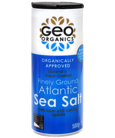 Geo Organics Atlantic Sea Salt Shaker - Organically Approved Fine Sea Salt - Unrefined Natural & Hand Crafted - Additive-Free Non-GMO Gluten-Free Vegan- 500 Grams (6pk)