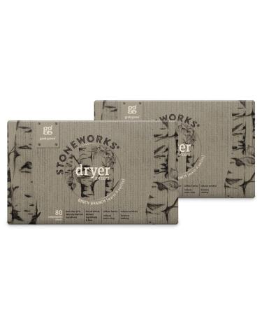 Grab Green Stoneworks Dryer Sheets, 160 Sheets, Birch Branch Scent, Plant and Mineral Based, Softens Fabrics, Reduces Static-Cling and Wrinkles, Freshens Clothing Birch Branch 80 Count (Pack of 2)
