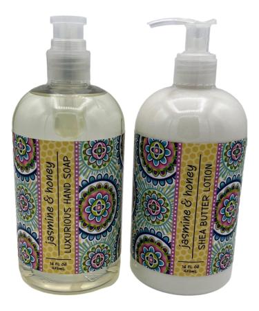 Greenwich Bay Trading Co Jasmine and Honey Hand Soap and Shea Butter Lotion Set 16 Ounces Each