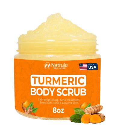 Turmeric Body Scrub All-Natural Exfoliating Skin Brightening Face Scrub for Hyperpigmentation Boosts Circulation Evens Skin Tone & Removes Toxins Skincare for Glowing Skin 8oz Made in USA